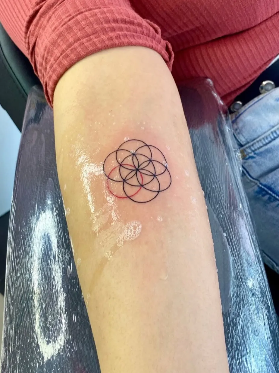 Minimalist geometrik yaşam tohumu kol dövmesi — BegoTattoo Taksim İstanbul